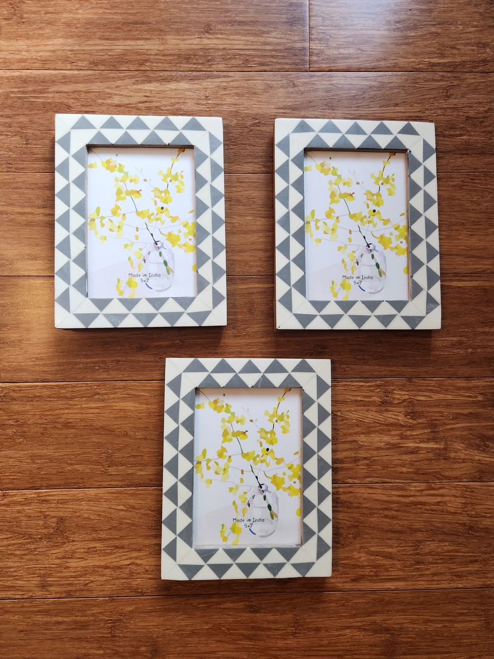 New Geometric Ivory and Gray Decorative Neutral Photo Frame Set - 3 Pack